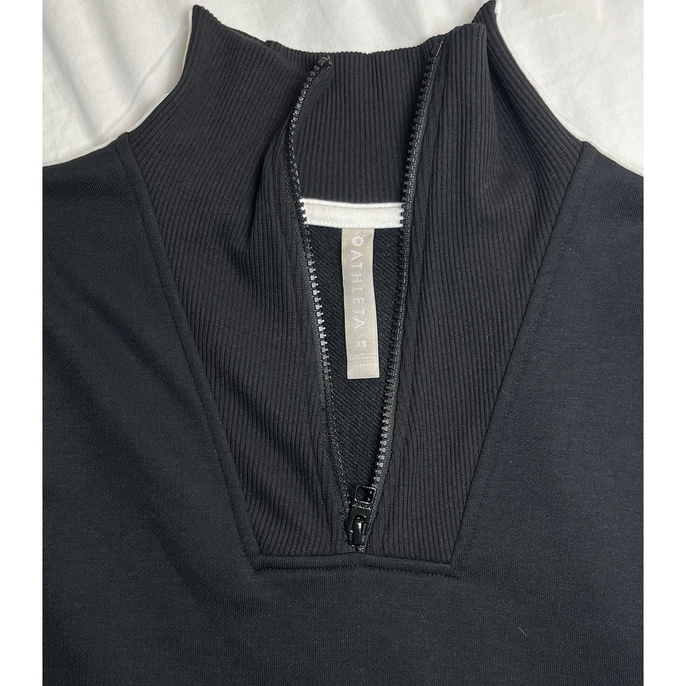 Athleta Crosstown Track Dress Womens XS Black Stripe Half Zip Midi Activewear - Picture 5 of 11